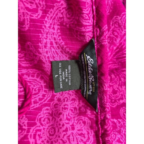 Eddie Bauer Womens Pink Floral Paisley Top L 100% Cotton 3/4 Sleeve - Picture 6 of 9